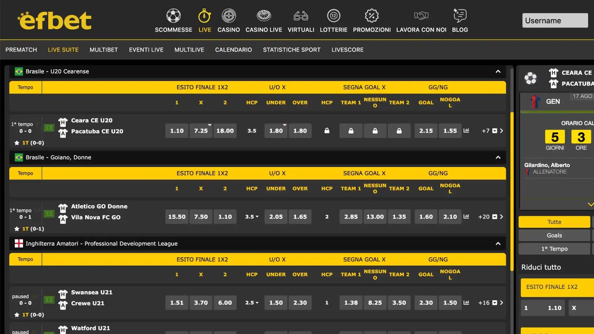 Efbet Scommesse Live