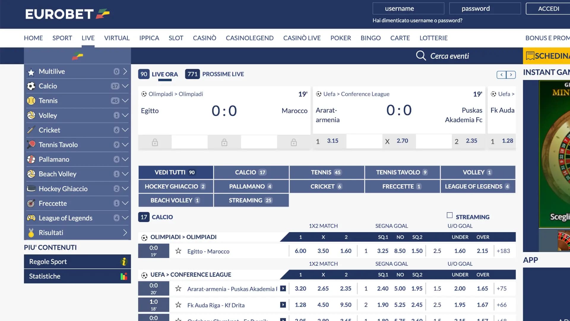 Eurobet Scommesse Live