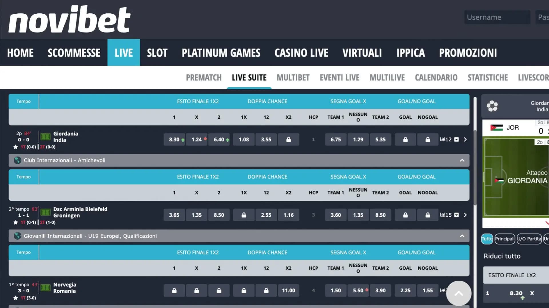 Novibet Scommesse Live