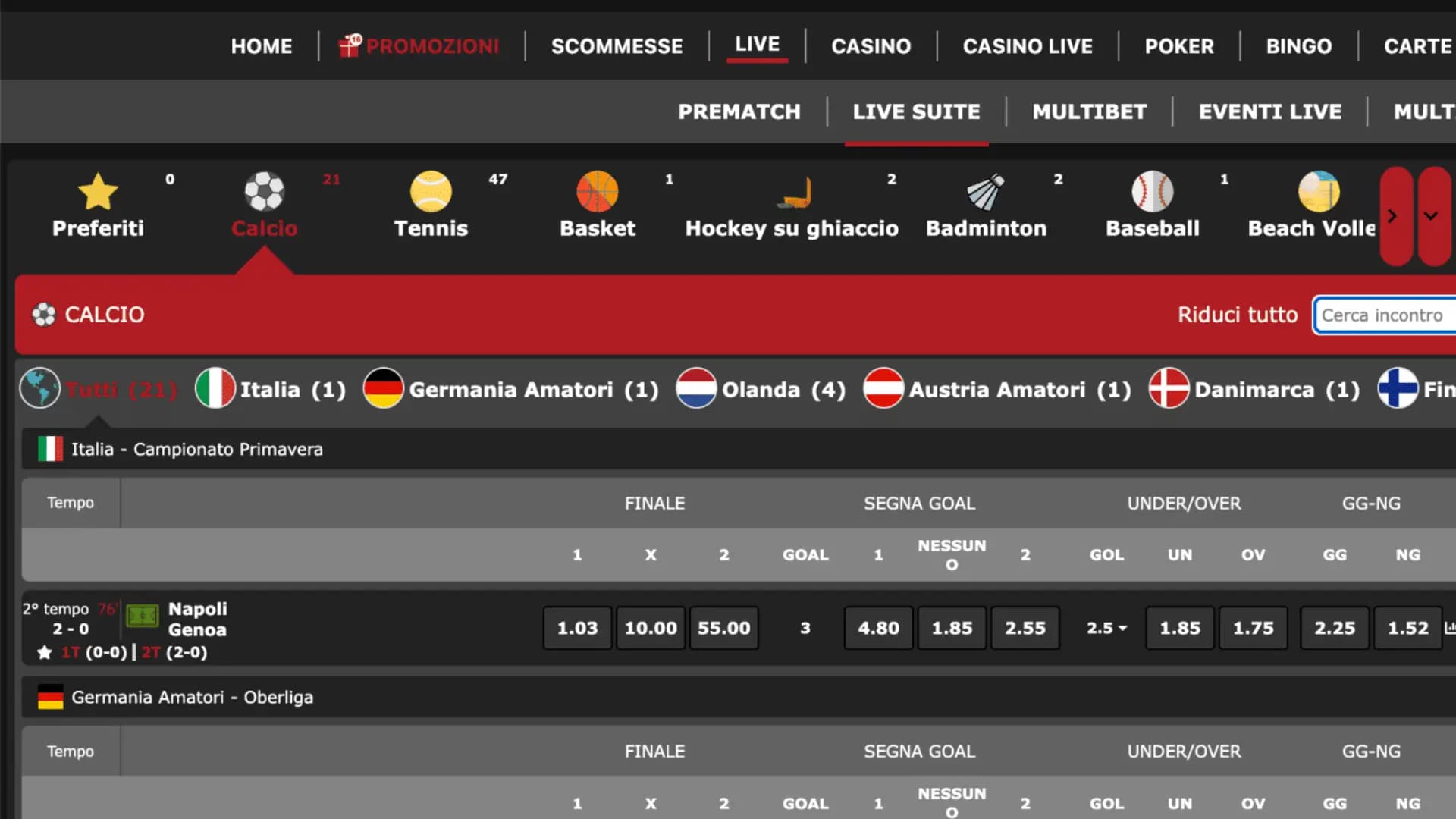 Skiller Scommesse Live