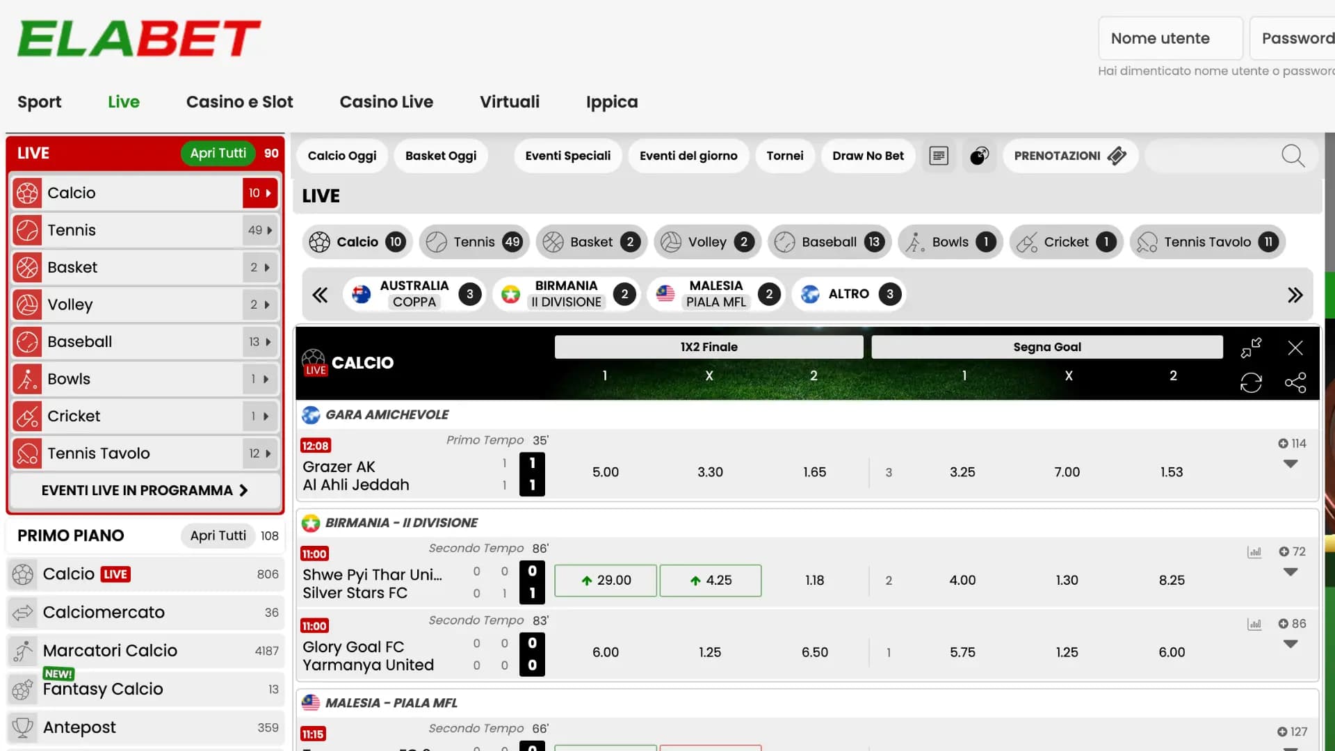 Elabet Scommesse Live
