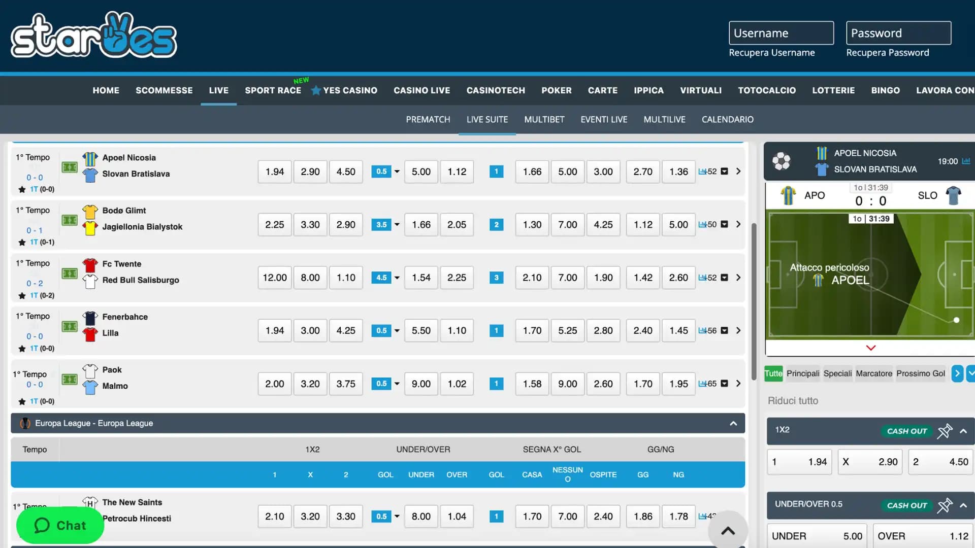 StarYES Scommesse Live